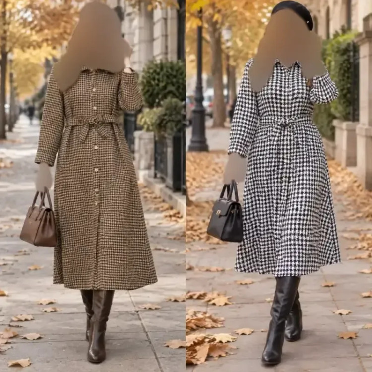 پالتو بلند زنانه رستا جنس تافته ضخیم و موهر دار قد 120