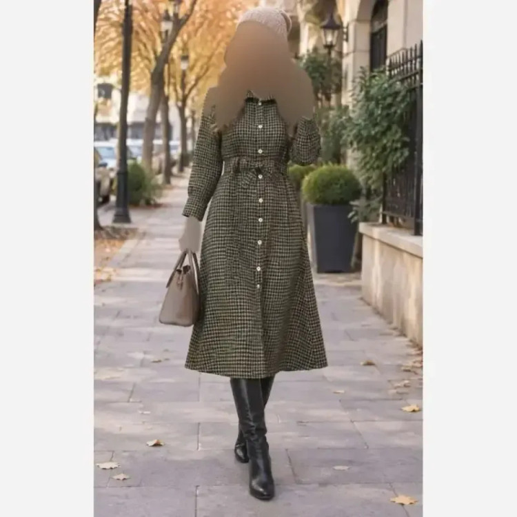 پالتو بلند زنانه رستا جنس تافته ضخیم و موهر دار قد 120