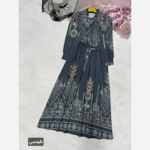 پیراهن ساحلی سنتی فلور نخ فری سایز طوسی کرم