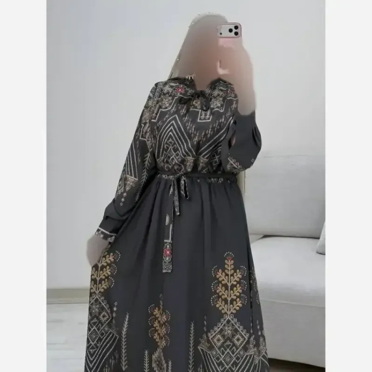 پیراهن ساحلی سنتی فلور نخ فری سایز طوسی کرم