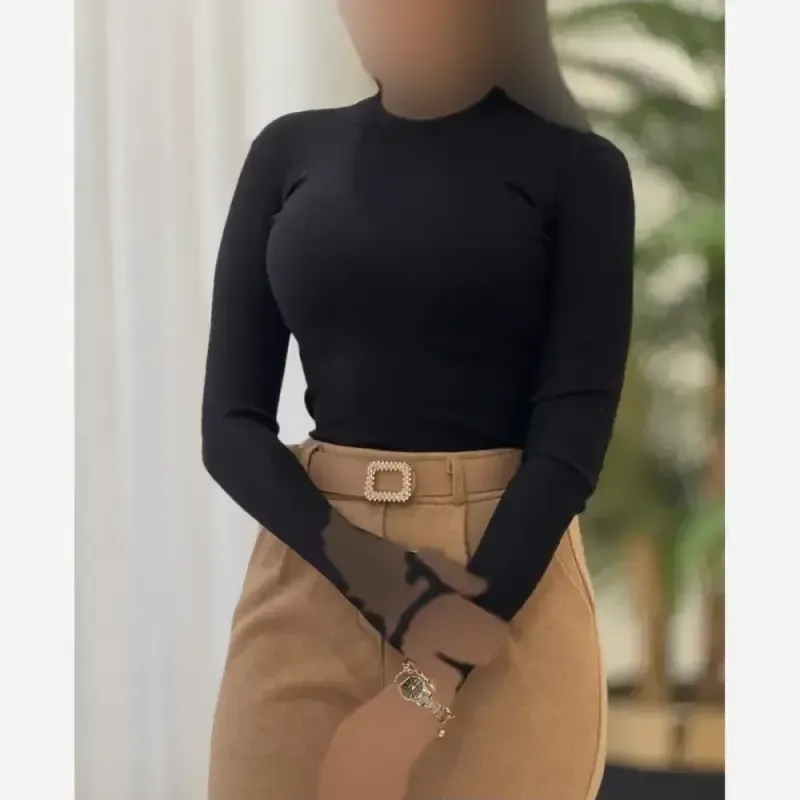 بادی یقه اسکی فینگر دار زنانه جنس فانریپ درجه یک رنگ مشکی و سفید سایز فری سایز