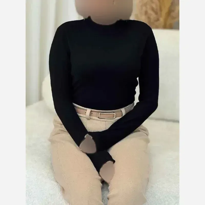 بادی یقه اسکی فینگر دار زنانه جنس فانریپ درجه یک رنگ مشکی و سفید سایز فری سایز