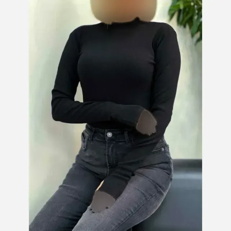 بادی یقه اسکی فینگر دار زنانه جنس فانریپ درجه یک رنگ مشکی و سفید سایز فری سایز