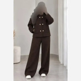 کت و شلوار مخمل بیسکوییتی گرم بالا زنانه مدل مروارید سایز 40 تا 48