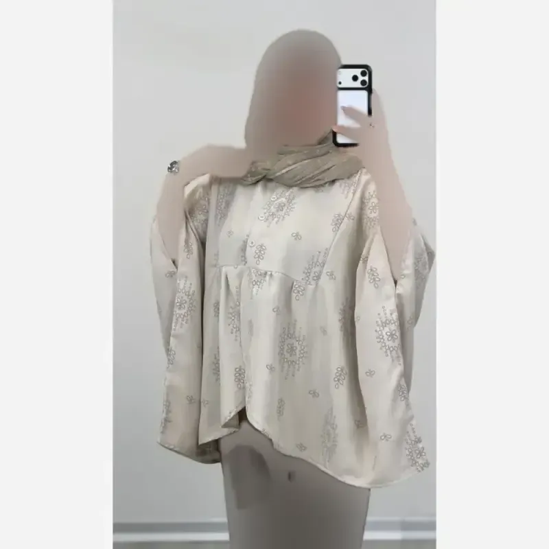 کفتان زنانه ساتن ابریشم طرح ترک سمین فری سایز آستردار