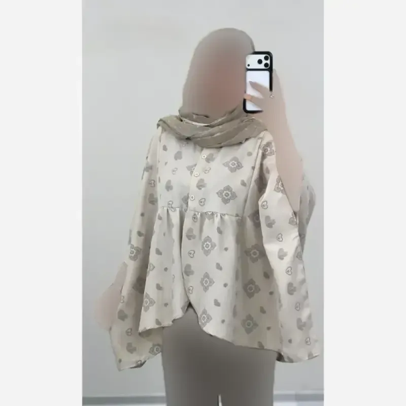 کفتان زنانه ساتن ابریشم طرح ترک سمین فری سایز آستردار