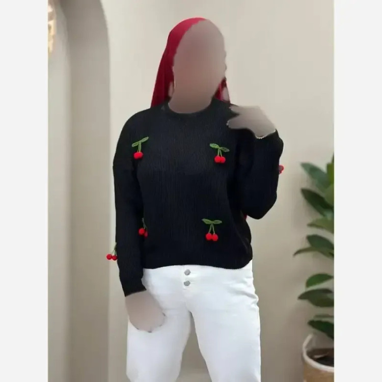 بلوز بافت زنانه طرح گیلاسی فری سایز رنگ بندی متنوع