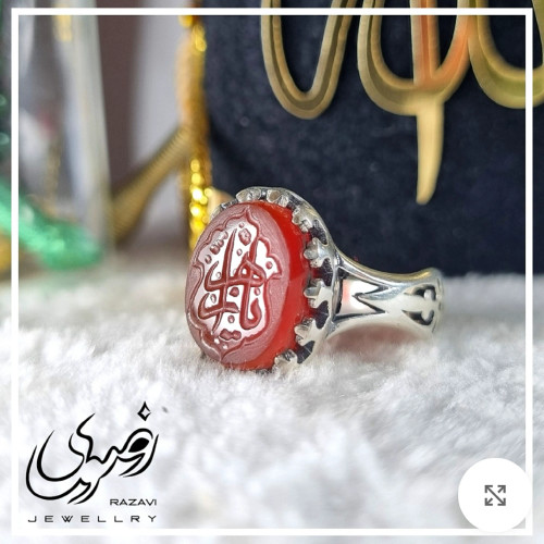 انگشتر نقره زنانه عقیق سرخ حکاکی دست ساز اثر استاد فتح رکاب عیار 925