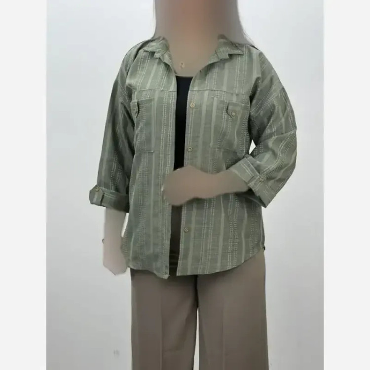 شومیز مانتویی کوک دوزی زنانه جنس صوفیا فری سایز رنگ کرم خاکی