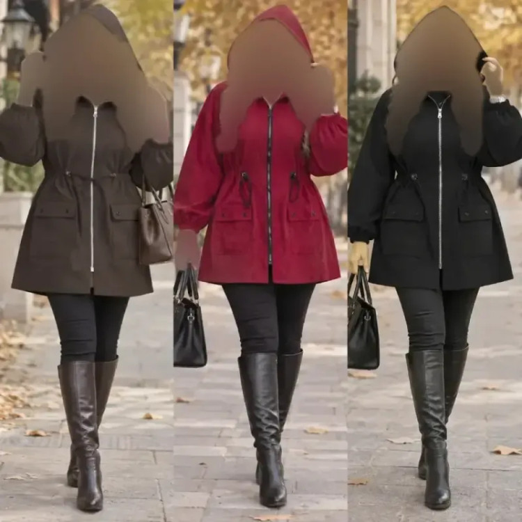مانتو مخمل کبریتی کلاهدار پاییزه مدل صبا سایز بزرگ رنگ بندی متنوع