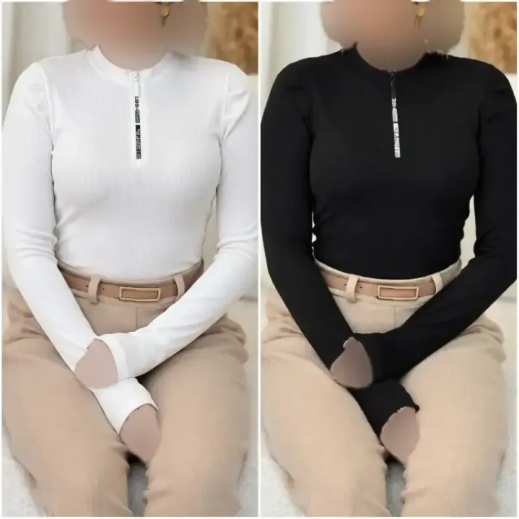 بلوز زنانه فانریپ فینگر دار سایدا رنگ مشکی و سفید فری سایز