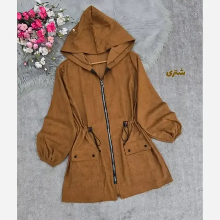 مانتو مخمل کبریتی کلاهدار پاییزه مدل صبا سایز بزرگ رنگ بندی متنوع