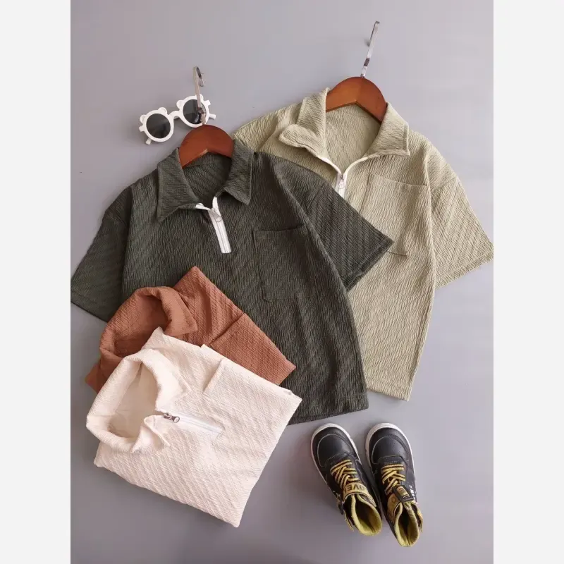 تیشرت پسرانه تک مراکشی نیم زیپ خنک سایز 45 تا 65 مناسب 4 تا 15 سال