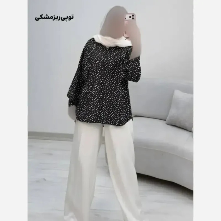 شومیز طرحدار چیچک جنس کرپ الیزه چاپی سایز فری 38 تا 46