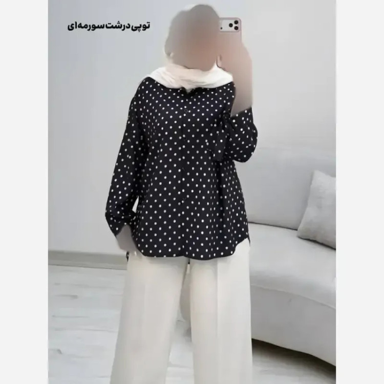 شومیز طرحدار چیچک جنس کرپ الیزه چاپی سایز فری 38 تا 46