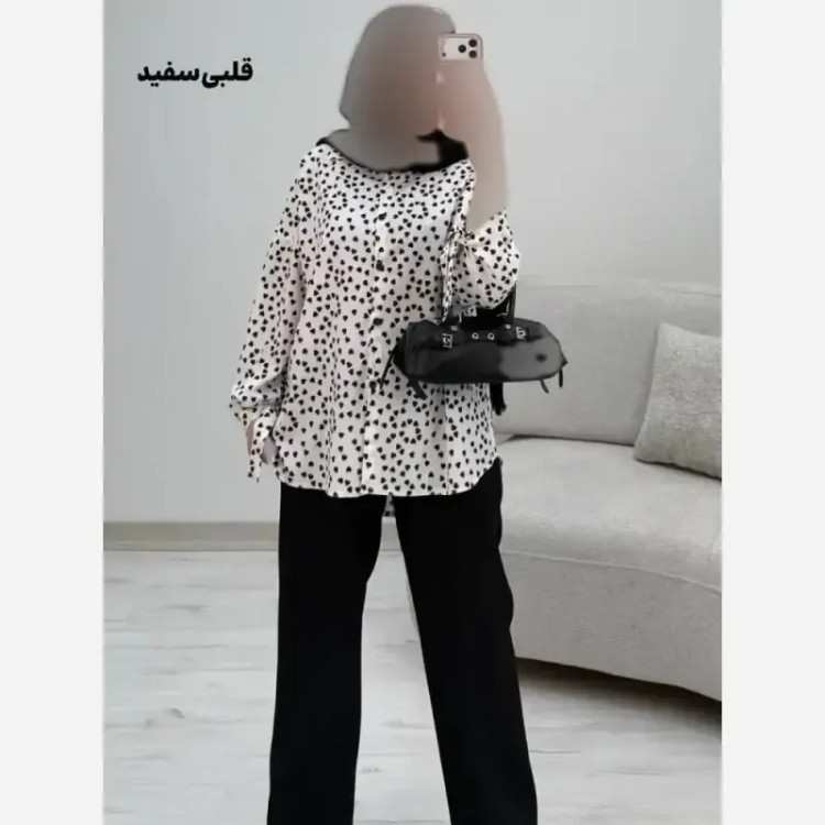 شومیز طرحدار چیچک جنس کرپ الیزه چاپی سایز فری 38 تا 46