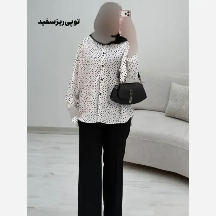 شومیز طرحدار چیچک جنس کرپ الیزه چاپی سایز فری 38 تا 46