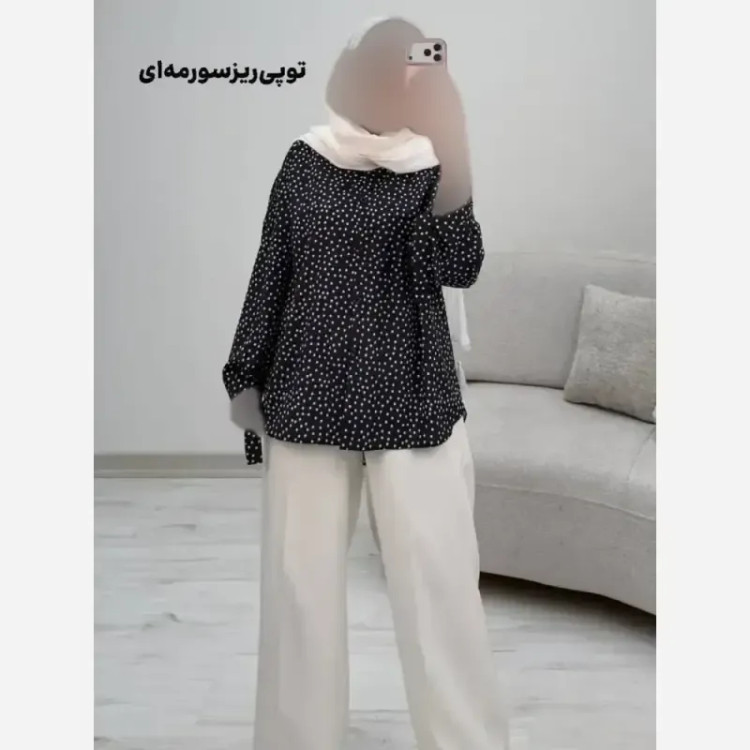 شومیز طرحدار چیچک جنس کرپ الیزه چاپی سایز فری 38 تا 46