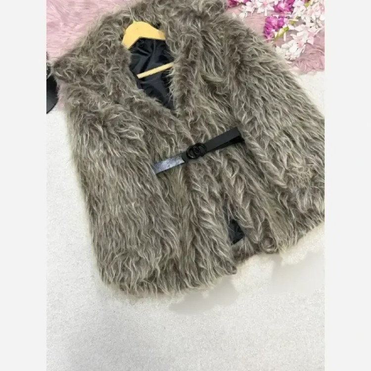 پالتو خز کمربندار آستردار فری سایز 38 تا 46