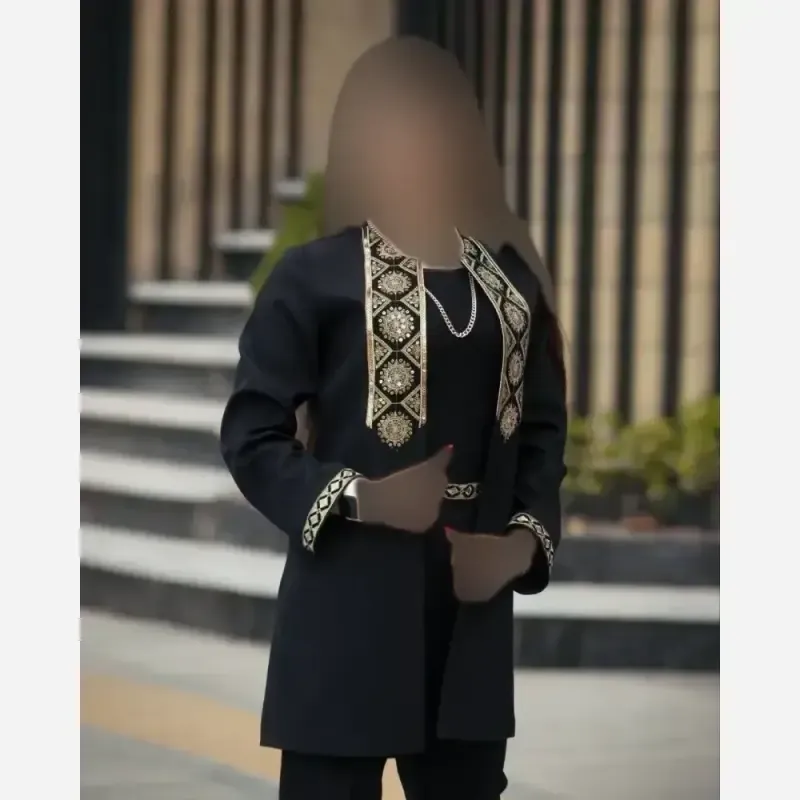 کت و شلوار زنانه جنس پرشین مکانیک مشکی سایز فری 38 تا 46