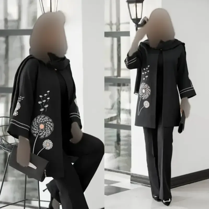 مانتو کتی گلدوزی شاپرک جنس مازراتی رنگ مشکی