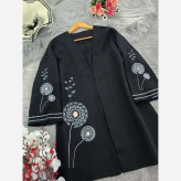 مانتو کتی گلدوزی شاپرک جنس مازراتی رنگ مشکی
