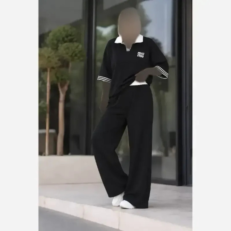 ست پلوشرت و شلوار زنانه جنس ابروبادی رنگ مشکی فری سایز