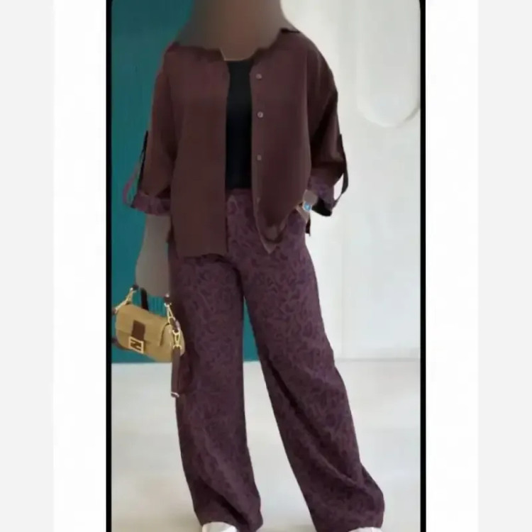 ست بلوز و شلوار زنانه مدل تهمینه جنس بوگاتی سایز فری 38 تا 48