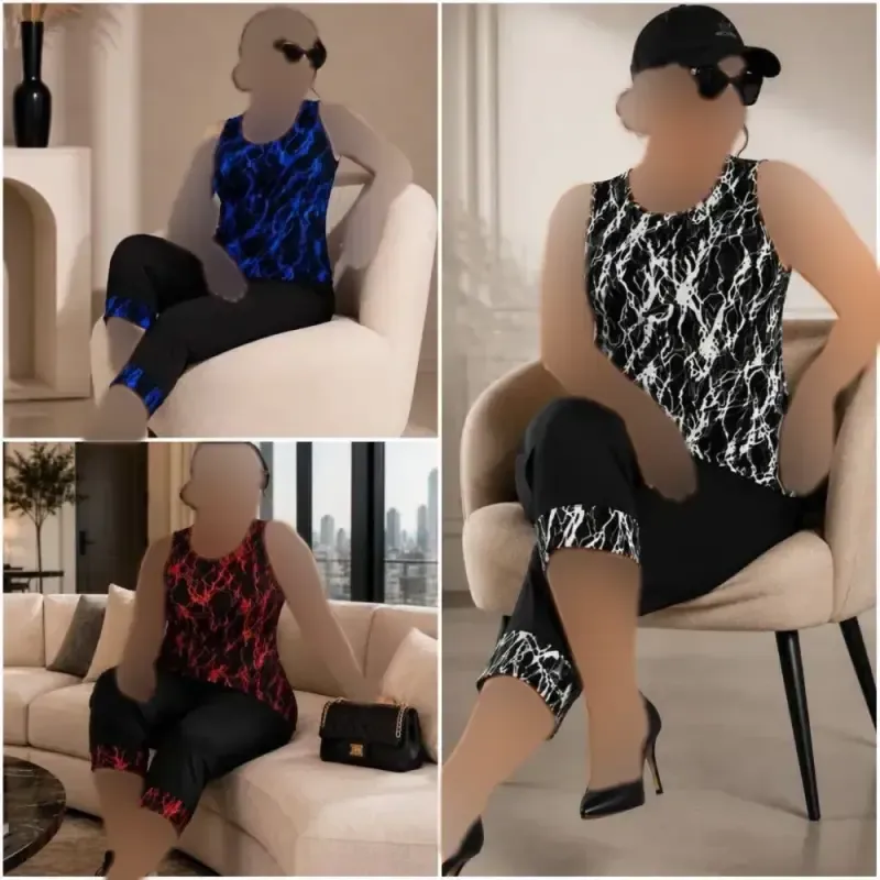 تاپ و شلوارک زنانه مدل آدیش جنس ویسکوز الیزه کش سایز فری 38 تا 48