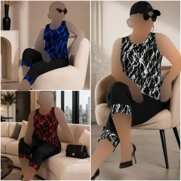 تاپ و شلوارک زنانه مدل آدیش جنس ویسکوز الیزه کش سایز فری 38 تا 48