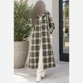 مانتو پشمی چهارخونه موهر دار ضخیم و گرم بلند
