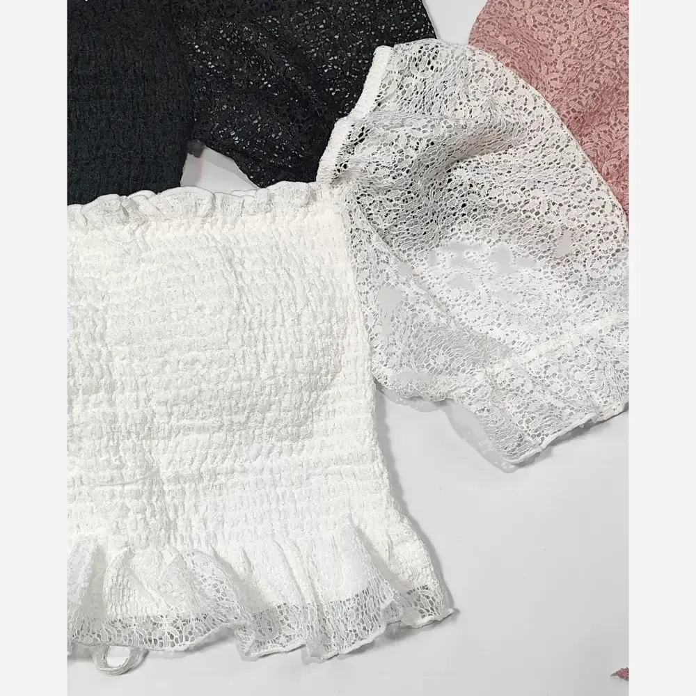 کراپ نیم تنه پینترستی آستین پفی کاپدار تور دانتل فرانسه پشت کش دوزی