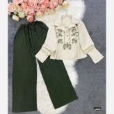 ست شومیز و شلوار گلدوزی الیاف اعلاء فری سایز تا 46