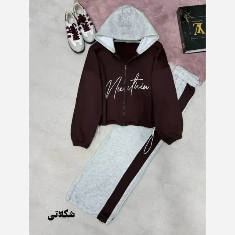ست سویشرت شلوار دورس تو کرکی ملانژ زنانه