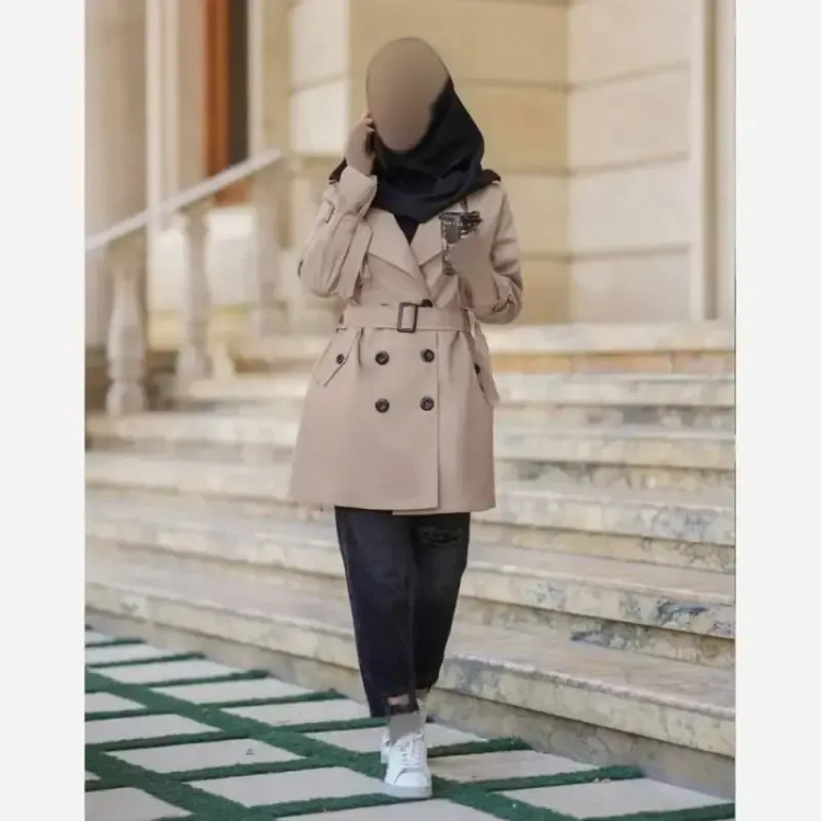 ترنچ کت زنانه جنس کتان پلاس مدل نفس سایز فری 40 تا 48 رنگ مشکی شکلاتی کرم سبز نسکافه ای