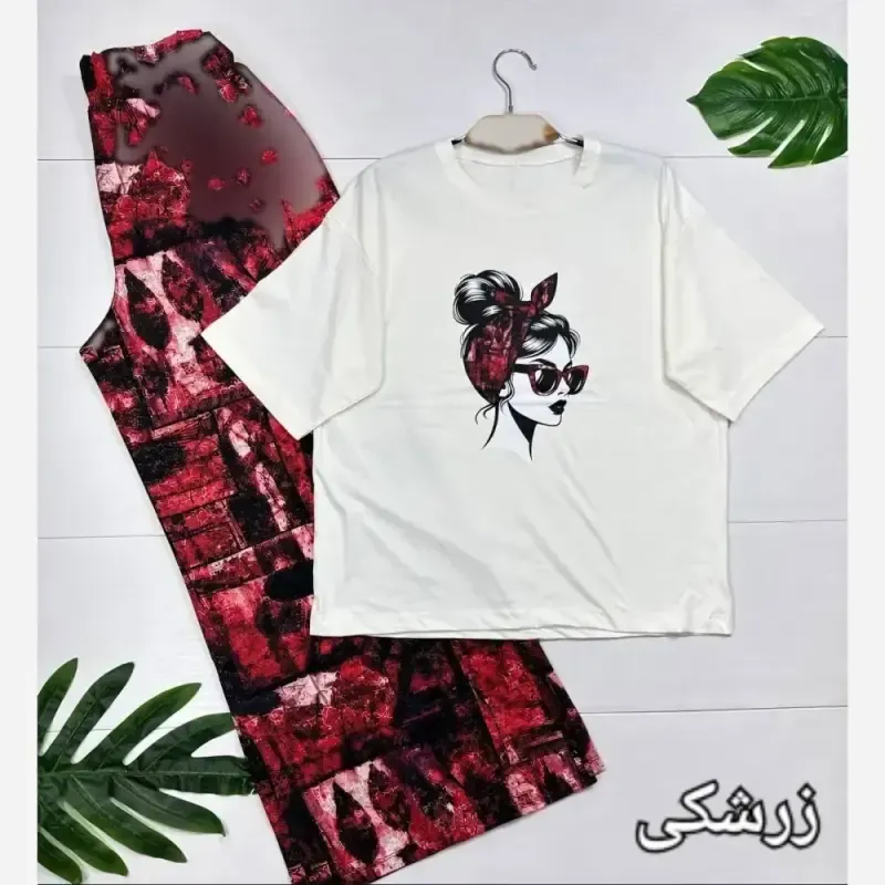 بلوز و شلوار زنانه مدل مرسده تیشرت پنبه شلوار الیزه سایز فری