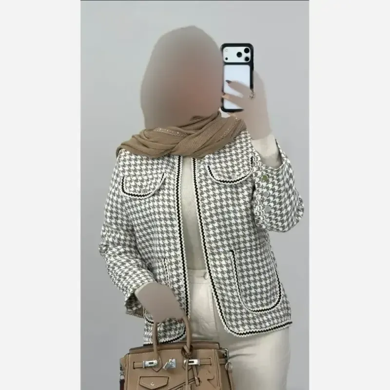 کت پاییزه زنانه توییت پشمی پیچازی چهارخونه فری سایز