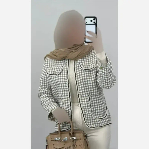 کت پاییزه زنانه توییت پشمی پیچازی چهارخونه فری سایز