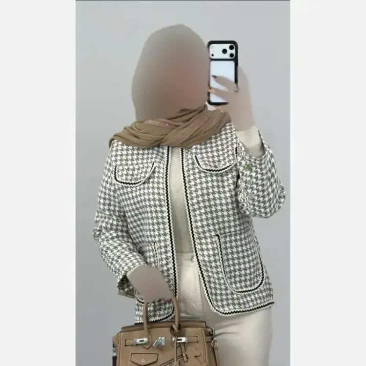 کت پاییزه زنانه توییت پشمی پیچازی چهارخونه فری سایز