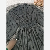 پیراهن پاییزه مخمل شانل خاکستری فری سایز یقه ایستاده آستین کیمونو