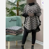 پانچ بافت طرح برگی پالتو آستین کشبافت فری سایز