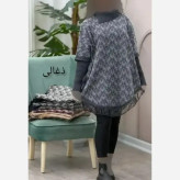 پانچ بافت طرح برگی پالتو آستین کشبافت فری سایز