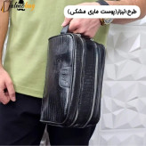 کیف دستی مردانه شوزبگ چرم صنعتی مرغوب دو خانه آستر خارجی بند دستی زیپ فلزی