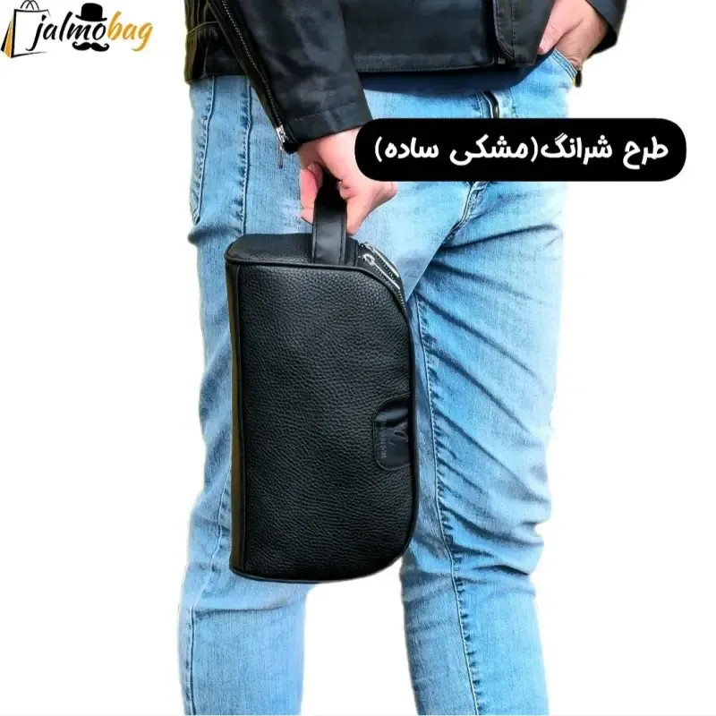 کیف دستی مردانه شوزبگ چرم صنعتی مرغوب دو خانه آستر خارجی بند دستی زیپ فلزی