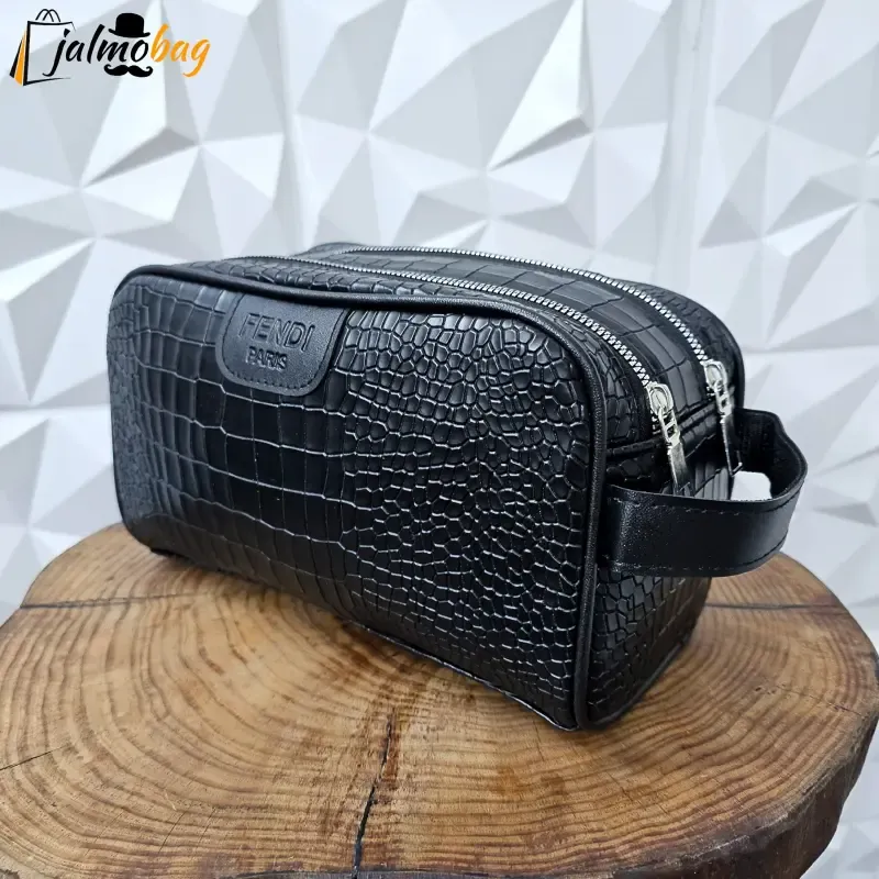 کیف دستی مردانه شوزبگ چرم صنعتی مرغوب دو خانه آستر خارجی بند دستی زیپ فلزی