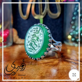انگشتر مردانه نقره روس عقیق سبز حکاکی دست ساز